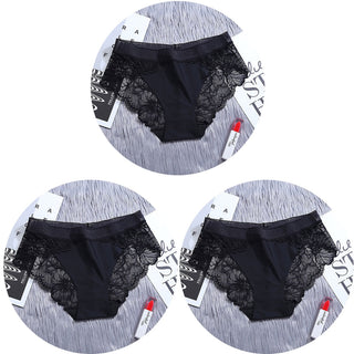 3Pcs/Lot Lace Panties Sets Ice Silk Seamless Underwear Female Transparent  Briefs Mid-Rise Lady Panty Woman Lingerie ALODIA STORE