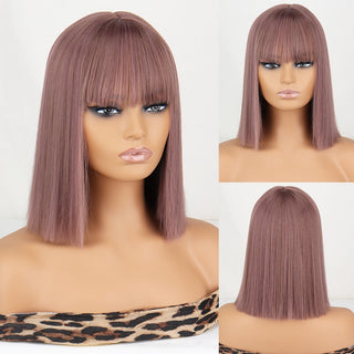WERD Short Orange Straight Bob Wig Synthetic Wigs For Women With Bangs Daily Cosplay Hair Heat Resistant ALODIA STORE