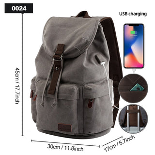Backpack Unisex Vintage Casual Rucksack 17inch Laptop Backpack W/ USB Charging Port Schoolbag Student Mochia ALODIA STORE