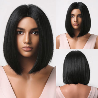 Pelucas sintéticas cortas y rectas para mujeres, cabello falso resistente al calor, Rubio a marrón, Ombre, Bob con flequillo, fiesta de Cosplay diaria ALODIA STORE