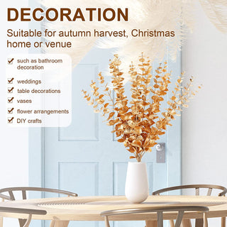 5pcs/Lot Artificial Gold Eucalyptus Branch Stem Artificial Plants for Autumn Home Decoration Wedding Flower Arrangement Greenery ALODIA STORE