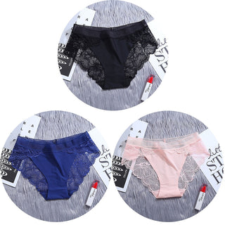 3Pcs/Lot Lace Panties Sets Ice Silk Seamless Underwear Female Transparent  Briefs Mid-Rise Lady Panty Woman Lingerie ALODIA STORE