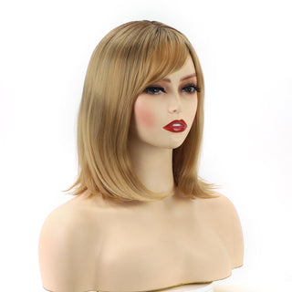 Womens Fashion Bob Wig Short Blonde Bob Wigs Black Roots Heat Resistant Synthetic Ombre Bob Hair Fancy Dress Party Wig for Women ALODIA STORE