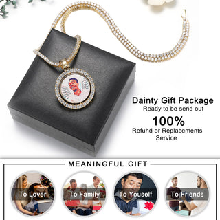 D&amp;Z Custom Made Photo Rotating double-sided Medallions Pendant Micro Paved CZ Round Pendant Collier For Men Women Accessories ALODIA STORE