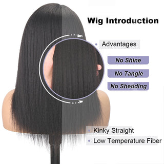 14" Black Kinky Straight Wig Female Natural Hair Woman Wigs Blonde/Brown/Red Yaki Synthetic Wig High Quality For Black Women ALODIA STORE