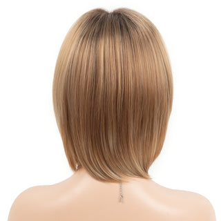 Womens Fashion Bob Wig Short Blonde Bob Wigs Black Roots Heat Resistant Synthetic Ombre Bob Hair Fancy Dress Party Wig for Women ALODIA STORE