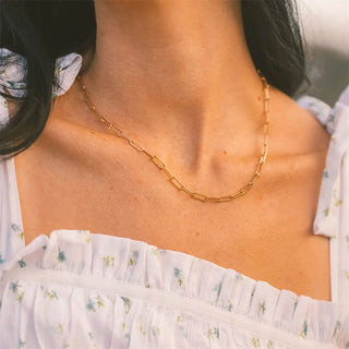 eManco Hot Fashion Paperclip Link Chain Women Necklace Stainless Steel Gold Color Chain Necklace For Women Men Jewelry Gift ALODIA STORE