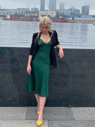 2023Women Satin Deep V Neck Sexy Dress Solid Straight Pajamas Party Dress Elegant Female Summer Spaghetti Strap Dress Casual ALODIA STORE