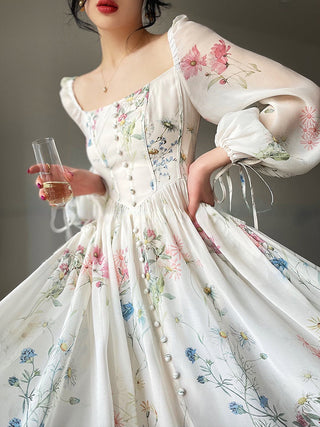 French Elegant Floral Midi dress ALODIA STORE