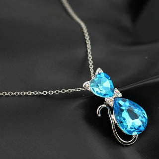 Cute Cat Pendant Necklace For Women Heart Crystal Jewelry Austrian Crystal Clavicle Chain Necklace ALODIA STORE