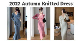 Elegant Long White Knitting Dress Women Winter V-Neck Long ALODIA STORE