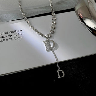 Design Sense Micro Setting Zircon D Letter Pendant Long Necklace Winter Sweater Chain Fashion Jewelry For Woman Girls Party Gift ALODIA STORE