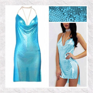 Sexy Backless y2k Metal Party Summer Dress Women Beach Night club Mini slip dress Glitter Sequin ladies Dresses Vestidos HL ALODIA STORE