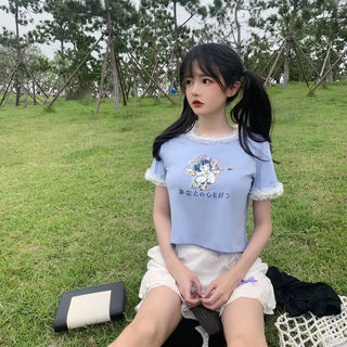 Women Teenage Kawaii Girl Crop Top T Shirt Korean Style Tshirt Short Tee Fairy Core Clothes Cute Fairycore Clothing Croptop ALODIA STORE