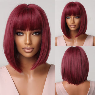 Pelucas sintéticas cortas y rectas para mujeres, cabello falso resistente al calor, Rubio a marrón, Ombre, Bob con flequillo, fiesta de Cosplay diaria ALODIA STORE