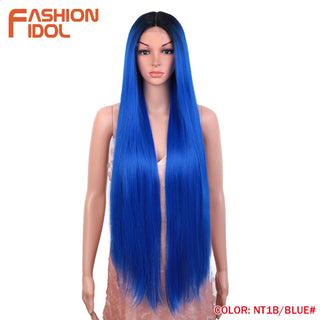 38 inch Straight Hair Synthetic Lace Front Wigs For Women High Temperature Fiber Ombre Blonde Highlight Cosplay Wig FASHION IDOL ALODIA STORE