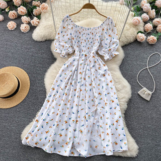 YuooMuoo Romantic Floral Print Split Long Summer Dress Puff Sleeve Party Korean style ALODIA STORE