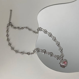 Y2K Accessories Fashion Peach Heart Water Drop Pendant Necklace Pink Crystal Egirl Sweet Cool Clavicle Chain Aesthetic Jewelry ALODIA STORE