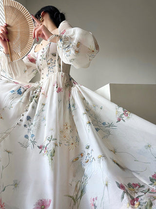 French Elegant Floral Midi dress ALODIA STORE