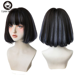 7JHH WIGS Short Bob Straight Ombre Blonde Wigs With Bang For Girl Black Female Synthetic Shoulder Length Crochet Hair Ginger Wig ALODIA STORE