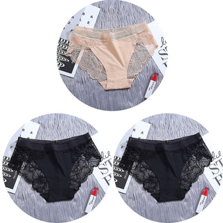 3Pcs/Lot Lace Panties Sets Ice Silk Seamless Underwear Female Transparent  Briefs Mid-Rise Lady Panty Woman Lingerie ALODIA STORE