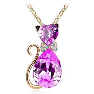 Cute Cat Pendant Necklace For Women Heart Crystal Jewelry Austrian Crystal Clavicle Chain Necklace ALODIA STORE