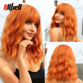 Ombre Brown Platinum Blonde Synthetic Wigs Short Straight Bob Wigs for Black Women Daily Natural Heat Resistant Hair Cosplay ALODIA STORE