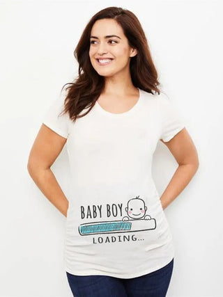 Baby Loading 2023 Women Printed Pregnant T Shirt Girl Maternity Short Sleeve Pregnancy Announcement Shirt New Mom Clothes ALODIA STORE