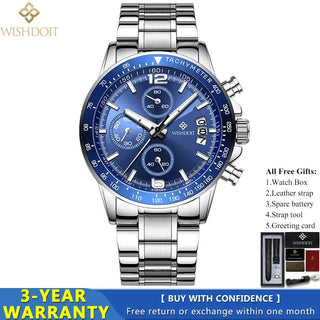 WISHDOIT New Fashion Men's Watch Top Luxury Brand Watch 30m Waterproof Luminous Stainless Steel Men's Watch Reloj hombre ALODIA STORE