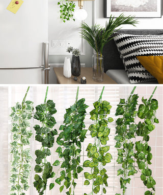 90CM Artificial Green Plant Hanging Ivy Leaf Seaweed Radish Artificial Flower Grapevine Home Garden Wall Fence Party Decoration ALODIA STORE