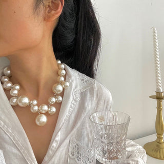 Bead Pearls Necklace Collarbone Chain Women's Elegant Pendant Necklace Bride Jewelry ALODIA STORE