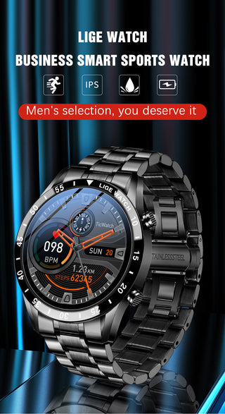 LIGE 2022 Full Circle Touch Screen Steel Band Luxury Bluetooth Call Men Smart Watch Waterproof Sport Activity Fitness Watch+Box ALODIA STORE