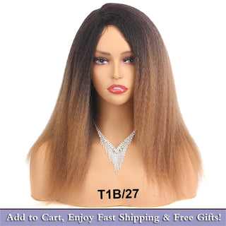 14" Black Kinky Straight Wig Female Natural Hair Woman Wigs Blonde/Brown/Red Yaki Synthetic Wig High Quality For Black Women ALODIA STORE