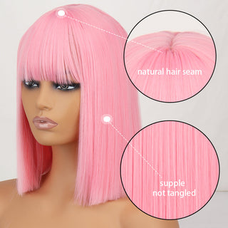 WERD Short Straight Bob Wigs for Women Synthetic wig with bangsPink Lolita Wigs Black  Blue Red Cosplay Wig ALODIA STORE