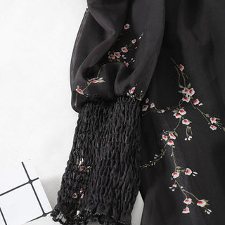 Sexy Black Dress Vintage Flower Long Puff Sleeve Chiffon Dresses ALODIA STORE