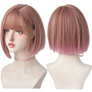 7JHH WIGS Short Bob Straight Ombre Blonde Wigs With Bang For Girl Black Female Synthetic Shoulder Length Crochet Hair Ginger Wig ALODIA STORE