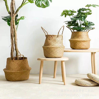 LuanQI Wicker Basket Toy Organizer Folding Rattan Seagrass Storage Basket Laundry Woven Basket Plant Flower Pot For Home Garden ALODIA STORE