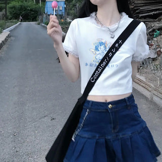 Women Teenage Kawaii Girl Crop Top T Shirt Korean Style Tshirt Short Tee Fairy Core Clothes Cute Fairycore Clothing Croptop ALODIA STORE