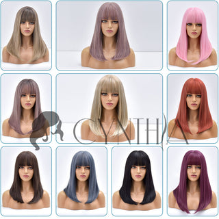 Blonde Ombre Long Straight Gold Synthetic Wig With Bangs For Black White Women Heat Resistant Fiber Daily Hair Cosplay Wigs ALODIA STORE