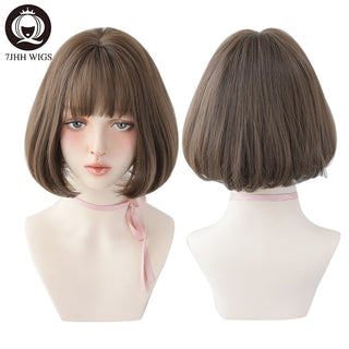 7JHH WIGS Short Bob Straight Ombre Blonde Wigs With Bang For Girl Black Female Synthetic Shoulder Length Crochet Hair Ginger Wig ALODIA STORE