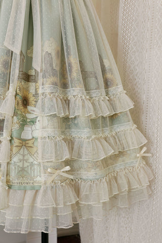 Japanese Sweet Kawaii Jsk Lolita Dress Women Vintage Victorian Sunflower Story Jsk Cartoon Summer Bow Fresh Tea Party Dresses ALODIA STORE