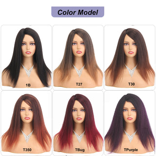14" Black Kinky Straight Wig Female Natural Hair Woman Wigs Blonde/Brown/Red Yaki Synthetic Wig High Quality For Black Women ALODIA STORE