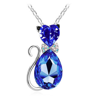 Cute Cat Pendant Necklace For Women Heart Crystal Jewelry Austrian Crystal Clavicle Chain Necklace ALODIA STORE