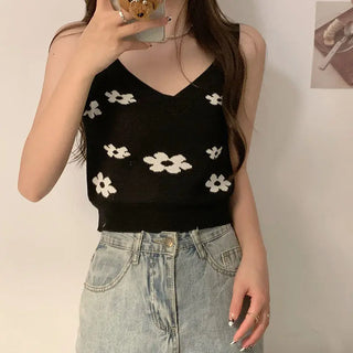 Ropa De Mujer Vintage Croptop Knitted Tank Streetwear Crop Cami Y2k Summer Fashion Halter Harajuku Embroidery Korean Green Top ALODIA STORE
