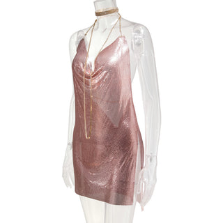 Sexy Backless y2k Metal Party Summer Dress Women Beach Night club Mini slip dress Glitter Sequin ladies Dresses Vestidos HL ALODIA STORE