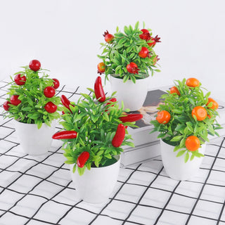 Artificial Plant Bonsai Orange Pomegranate Fruit Tree Window Sill Decoration Plastic Garden Fake Plant Potted Home Decoration ALODIA STORE