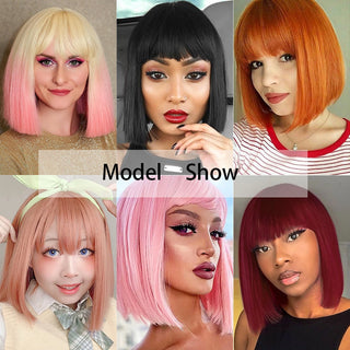 WERD Short Orange Straight Bob Wig Synthetic Wigs For Women With Bangs Daily Cosplay Hair Heat Resistant ALODIA STORE