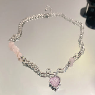 Y2K Accessories Fashion Peach Heart Water Drop Pendant Necklace Pink Crystal Egirl Sweet Cool Clavicle Chain Aesthetic Jewelry ALODIA STORE