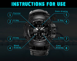 ADDIES Men Military Outdoor Watch Compass Multifunctional Waterproof Quartz Watch LED Digital Watch relogio masculino ALODIA STORE