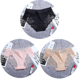 3Pcs/Lot Lace Panties Sets Ice Silk Seamless Underwear Female Transparent  Briefs Mid-Rise Lady Panty Woman Lingerie ALODIA STORE